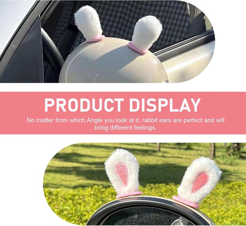 Arwrilt Cute Plush Bunny Ears Decoration for Car Rearview Mirror, Small Rabbit Ears Decor for Car Dashboard Motorcycle Helmet (White) - Image 4